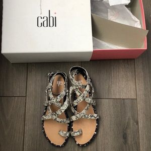 NWB CAbi Athena Snakeskin Leather Wrap Sandal